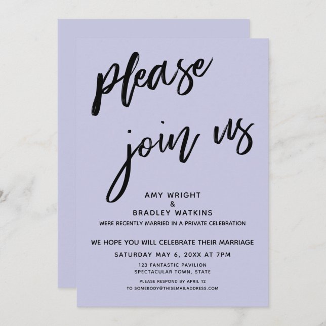 Modern Please Join Us Wedding Reception Lavender Invitation (Front/Back)