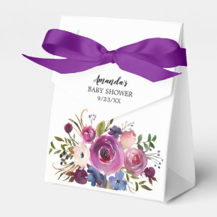 Modern Plum Blue Flowers Baby  Shower Favour Box