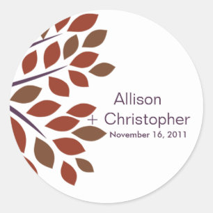 Modern Plum Fall Tree Wedding Sticker