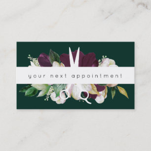 Modern Plum Floral Salon Scissors Logo Appointment Business Card
