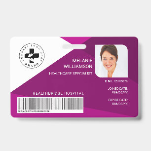 Modern Plum Geometric Design Medical Photo ID/Logo ID Badge