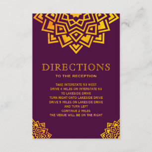 Modern Plum Gold Mandala Indian Directions Invitation