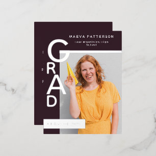 Modern Plum Graduation Party Invitation Silver