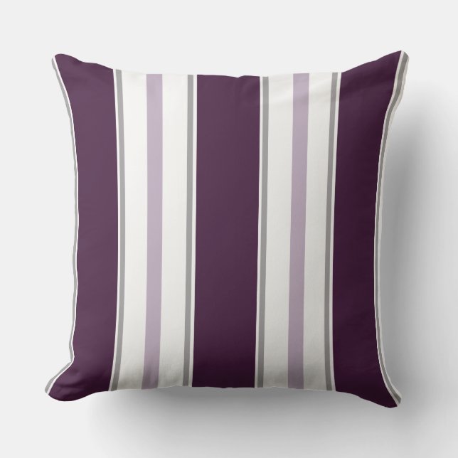 Modern Plum Lavender Grey White Stripes  | Cushion (Front)