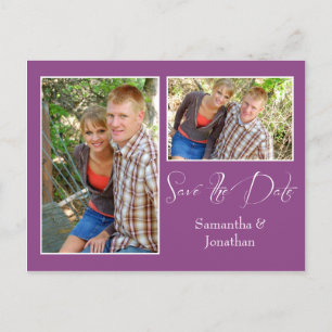 Modern Plum Photo Collage Save The Date Announcement Postcard