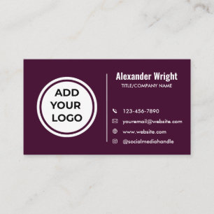 Modern Plum Purple Add Logo Contact Business Card 