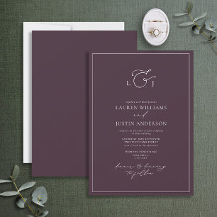 Modern Plum Purple Calligraphy Monogram Wedding In Invitation