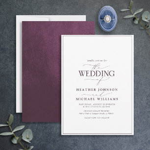 Modern Plum Purple Calligraphy Wedding  Invitation