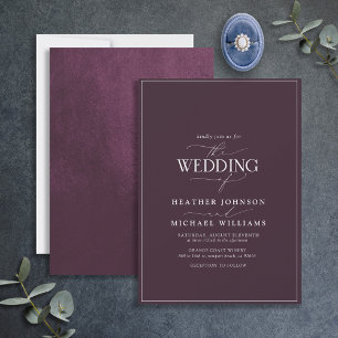 Modern Plum Purple Calligraphy Wedding Invitation