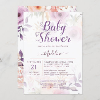 Modern Plum Purple Floral Baby Shower Invitation