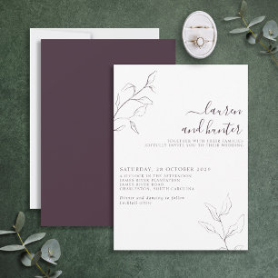 Modern Plum Purple Floral Botanical Script Wedding Invitation