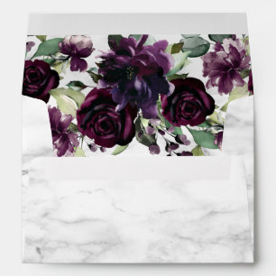 Modern Plum Purple Geometric Marble Floral Wedding Envelope