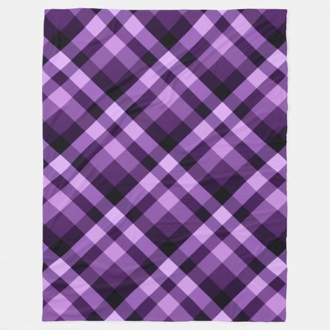Modern Plum Purple Plaid Large Fleece Blanket (Front)