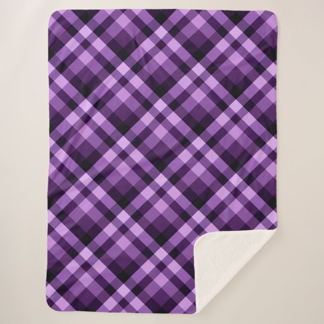 Modern Plum Purple Plaid Large Sherpa Blanket (Front)