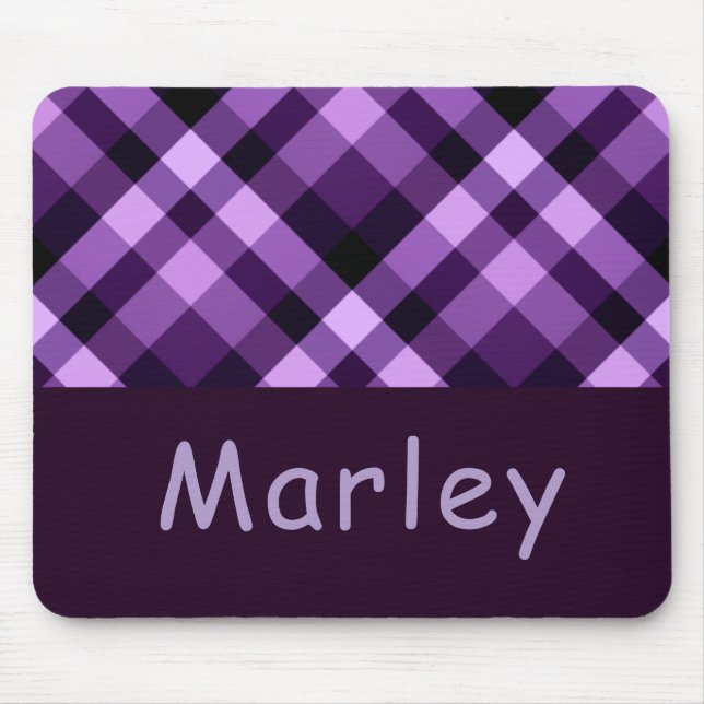Modern Plum Purple Plaid Monogram Mouse Pad (Front)