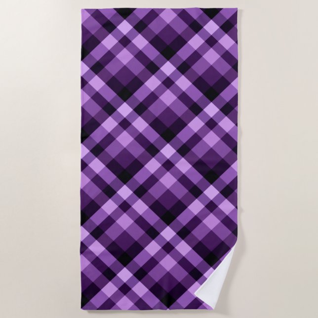 Modern Plum Purple Plaid Pattern Beach Towel (Front)