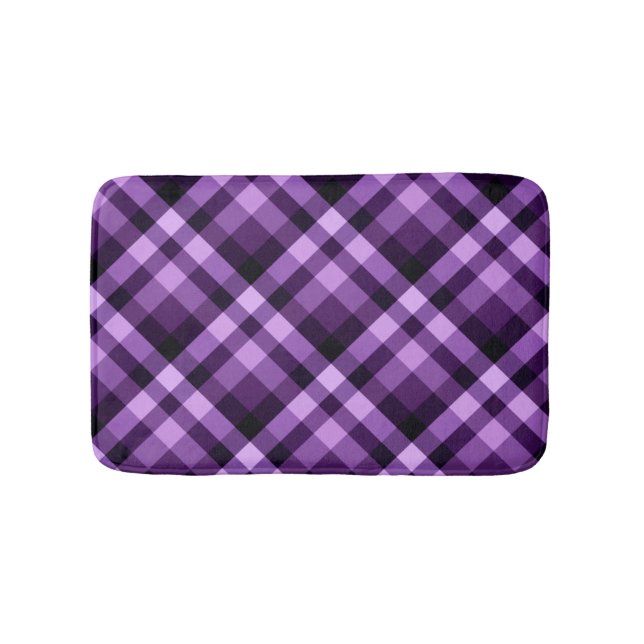 Modern Plum Purple Plaid Pattern Small Bath Mat (Front)