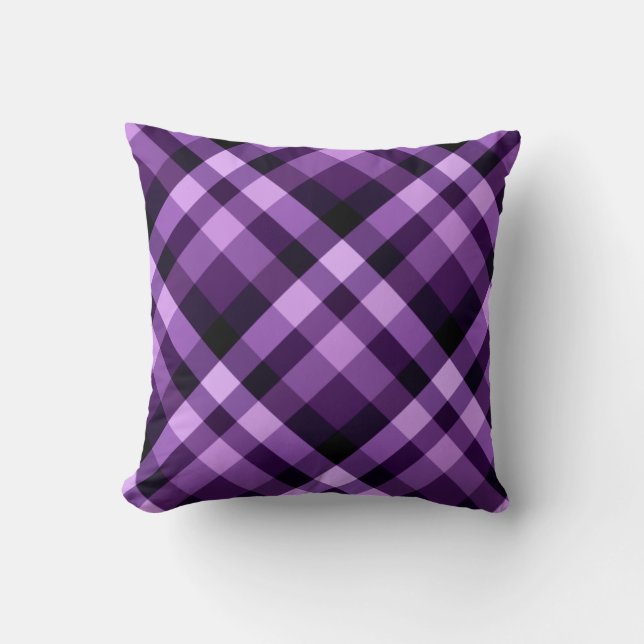 Modern Plum Purple Plaid Pattern Throw Pillow (Front)