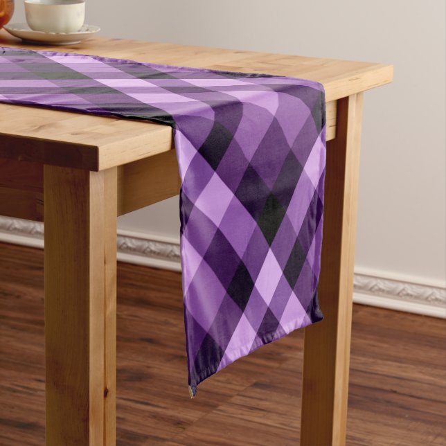 Modern Plum Purple Plaid Small Table Runner (In Situ)