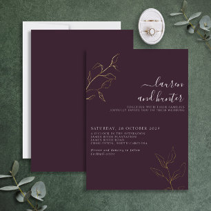 Modern Plum Purple Script Botanical Wedding Gold