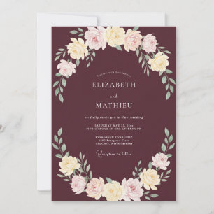 Modern Plum Ranunculus Wreath Wedding Invitation