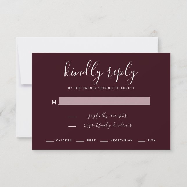 Modern Plum Wedding RSVP Card (Front)