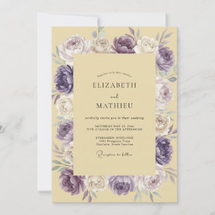 Modern Plum Yellow Peony Wedding Invitation
