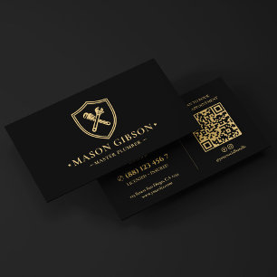 Modern Plumber Plumbing Contractor Logo Black Business Card