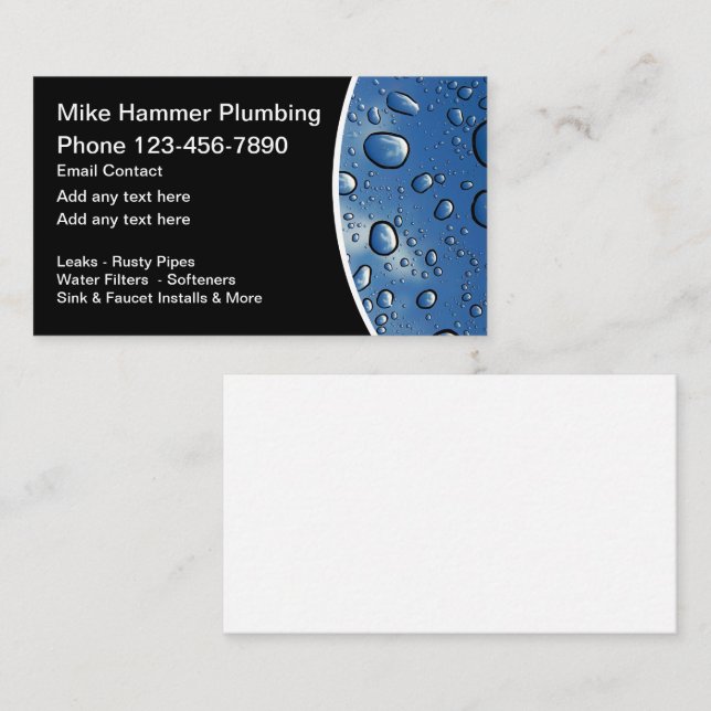 Modern Plumber Water Drops Theme Business Cards (Front/Back)