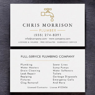 Modern Plumber White Gold Minimalist Business Card