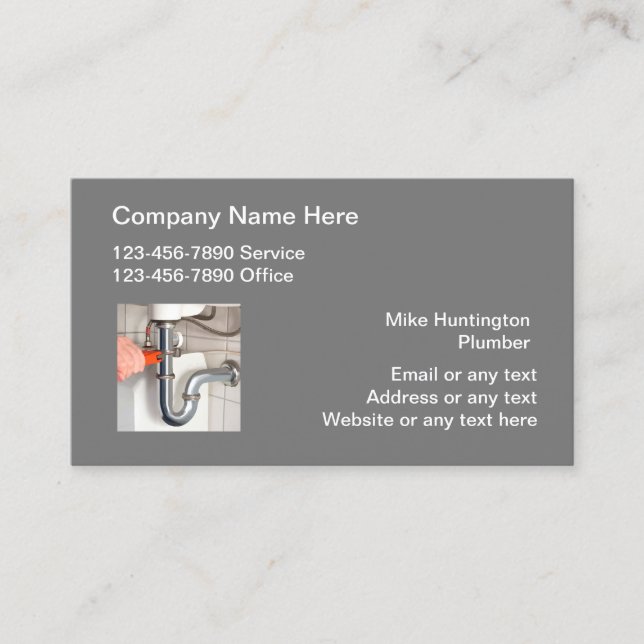 Modern Plumbing Service Business Cards For Plumber (Front)