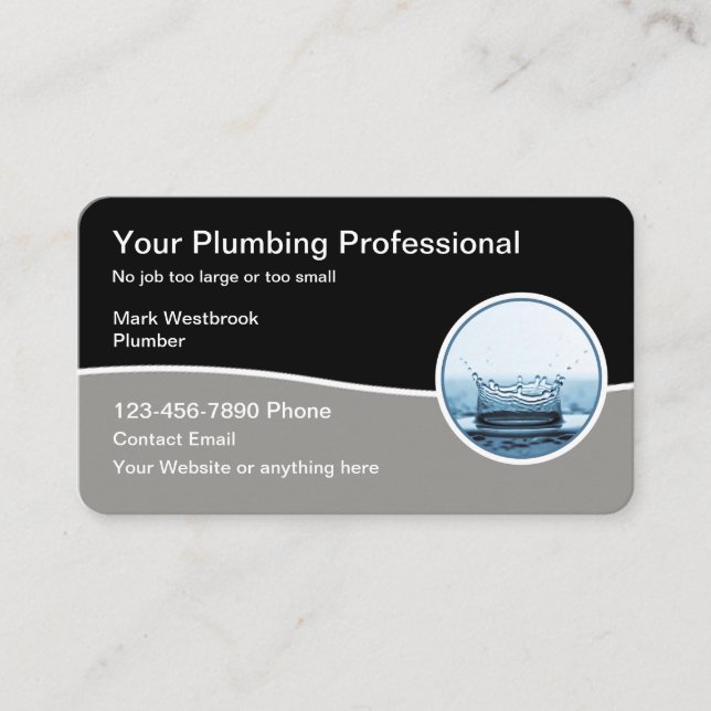 Modern Plumbing Service Editable Business Cards (Front)