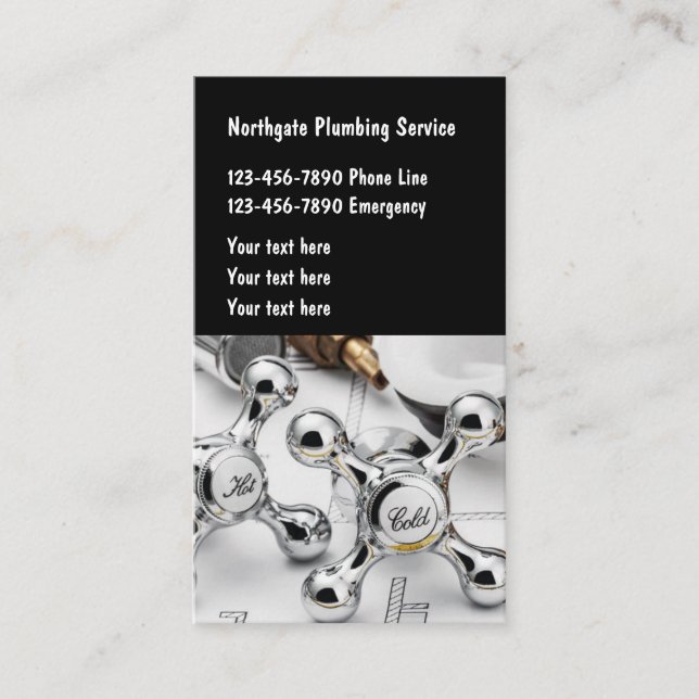 Modern Plumbing Services Residential Commercial Business Card (Front)