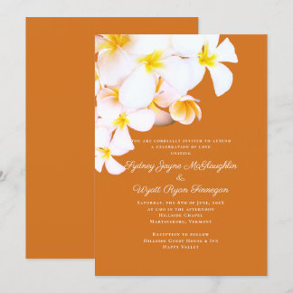 Modern Plumeria Hawaiian Flowers Orange Wedding Invitation