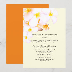 Modern Plumeria Hawaiian Flowers Yellow Wedding Invitation