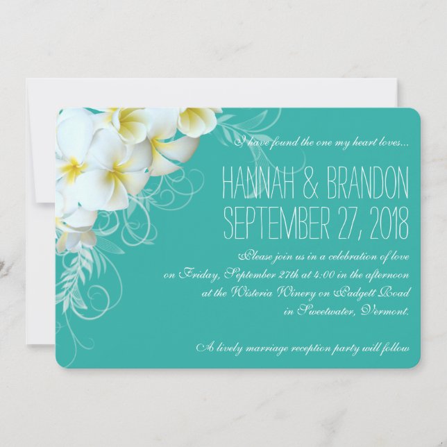 Modern Plumeria Lagoon Custom Wedding Invitations (Front)