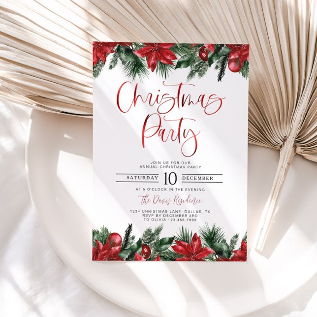 Modern Poinsetta Christmas Party Invitation (Creator Uploaded)