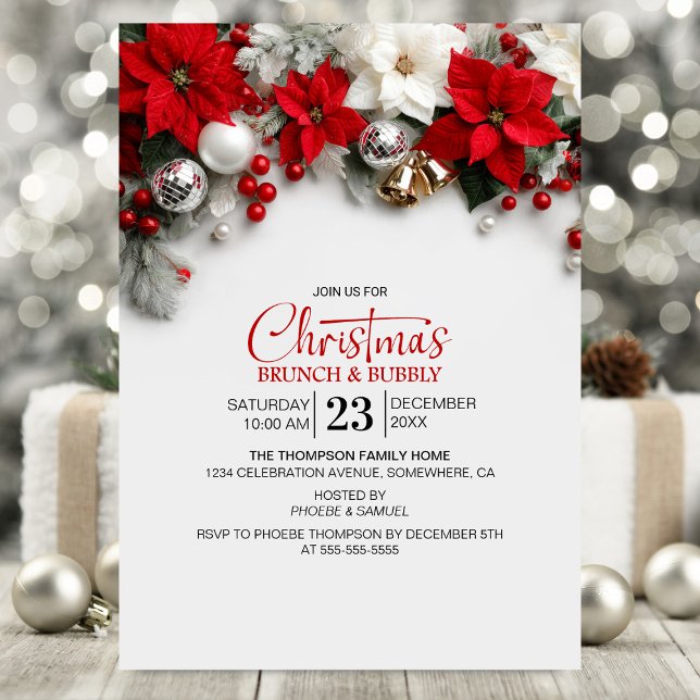 Modern Poinsettia Christmas Brunch Invitation (Creator Uploaded)