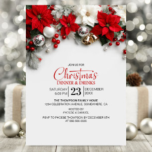 Modern Poinsettia Christmas Dinner and Drinks Invitation
