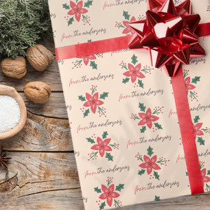 Modern Poinsettia Christmas Pattern Custom Name Wrapping Paper
