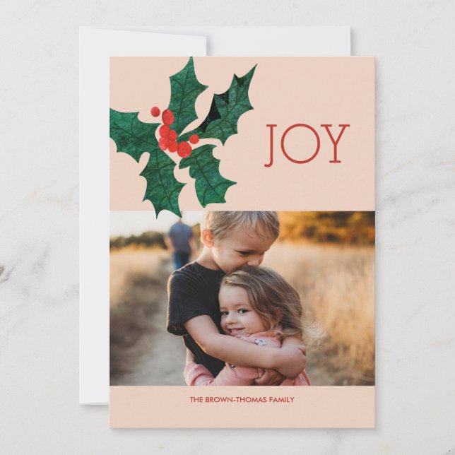 Modern Poinsettia Christmas Photo Card (Front)