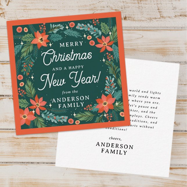 Modern Poinsettia Floral Foliage Merry Christmas Card (Creator Uploaded)