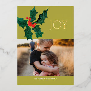 Modern Poinsettia Foil Christmas Photo Card