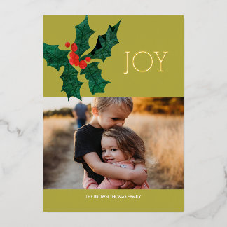 Modern Poinsettia Foil Christmas Photo Card