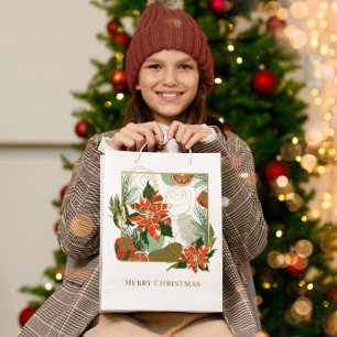 Modern Poinsettia & Greenery Christmas Medium Gift Bag