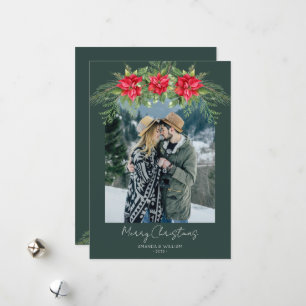 Modern Poinsettia Greenery Photo Holiday Card