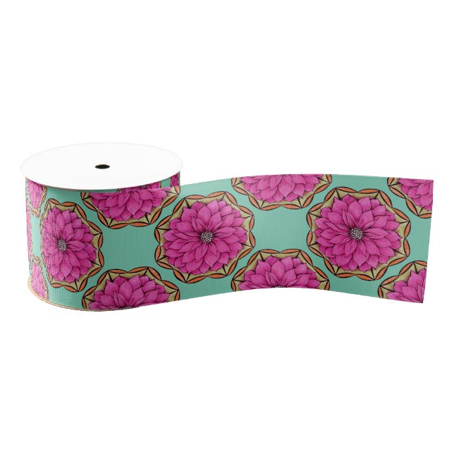 MODERN POINSETTIA in MAGENTA Grosgrain Ribbon (Spool)