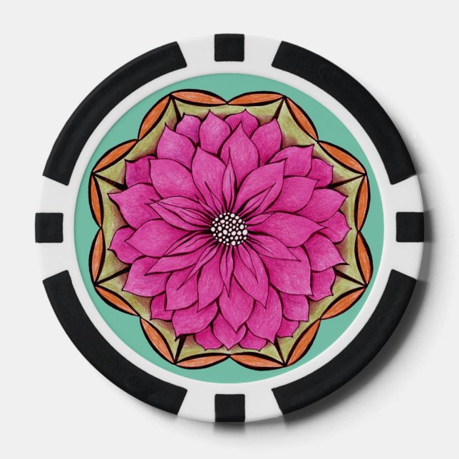 MODERN POINSETTIA in MAGENTA Poker Chips (Front)