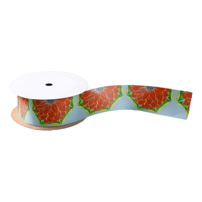 MODERN POINSETTIA in ORANGE Satin Ribbon (Spool)