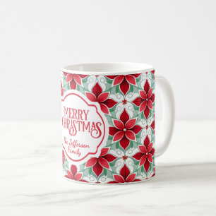 Modern Poinsettia pattern christmas white bg Coffee Mug